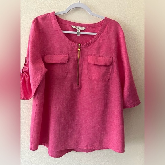 Ellen Tracy Linen Cotton Blend Pink 3/4 Sleeve Qtr Zip Pull On Top XL - Picture 7 of 8